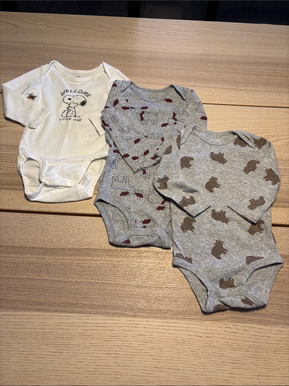 3-Pack Baby Long-Sleeve Bodysuits in Cream and Gray